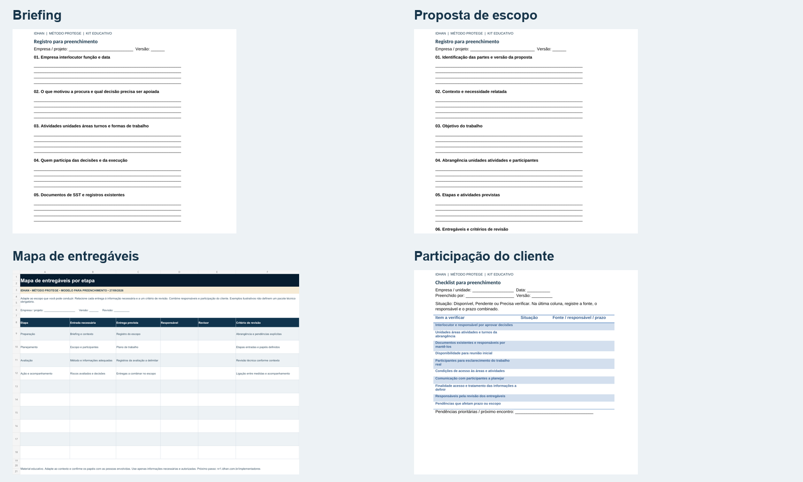Prévia visual dos modelos editáveis do kit para consultores